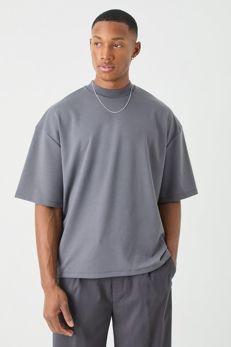 Grey Melange Plain Oversized T-Shirt